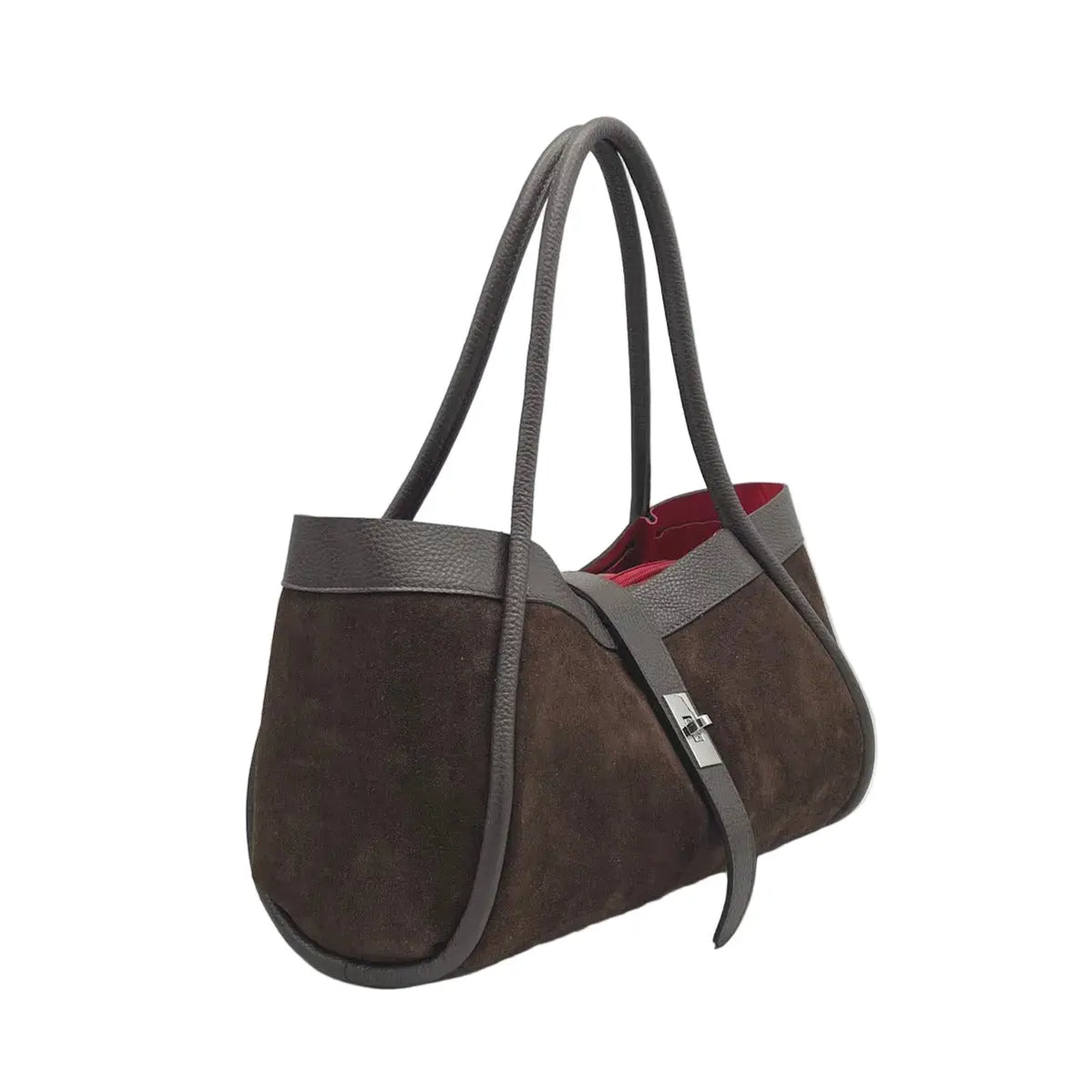 Handtasche aus echtem Leder und Wildleder mit Schulterriemen