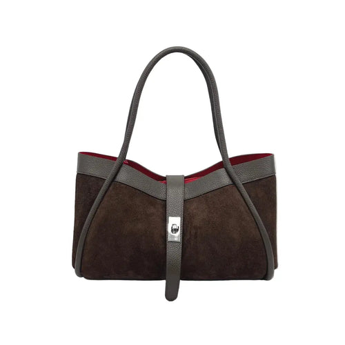 Handtasche aus echtem Leder und Wildleder mit Schulterriemen