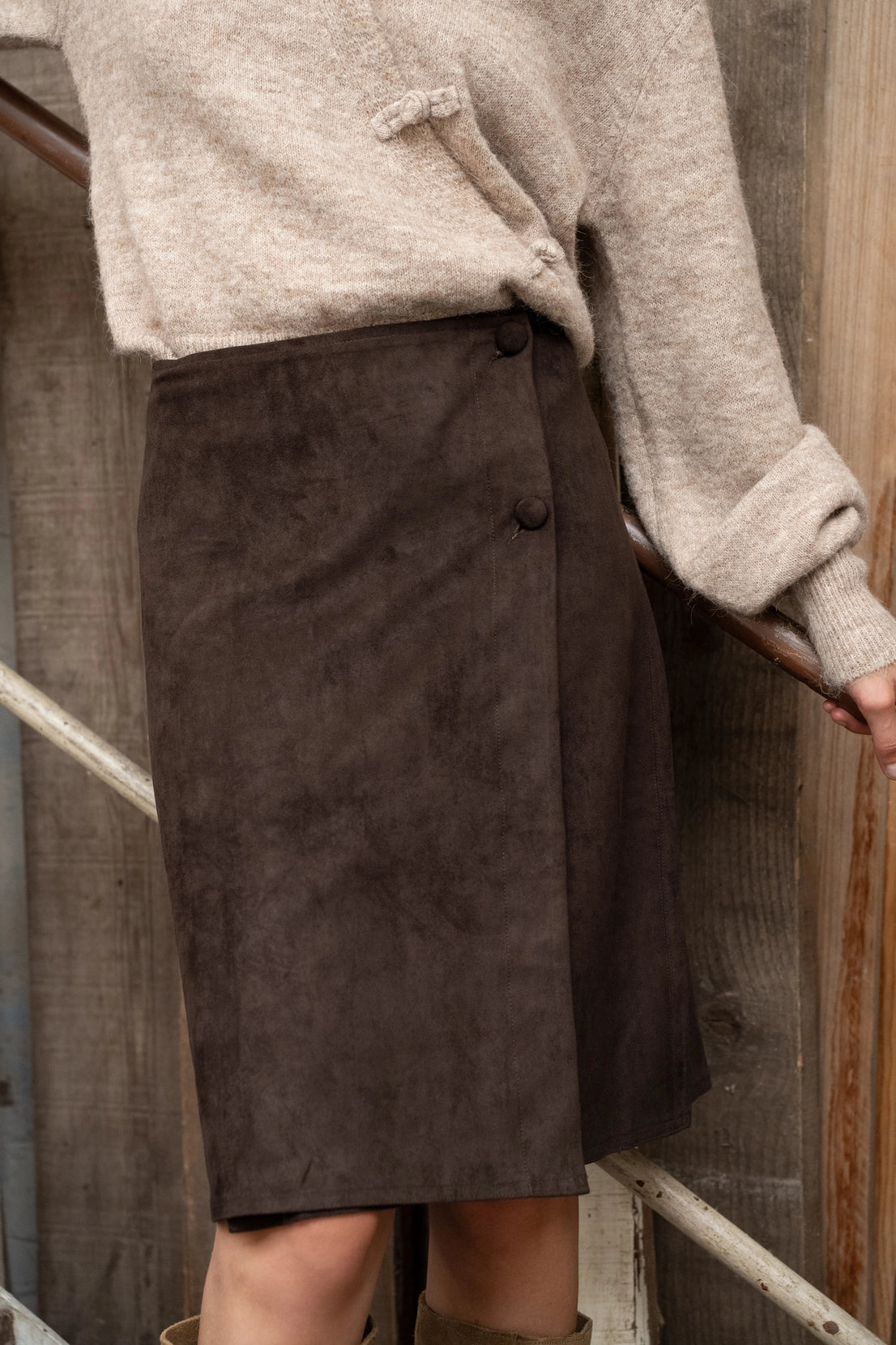 Faux suede wrap skirt