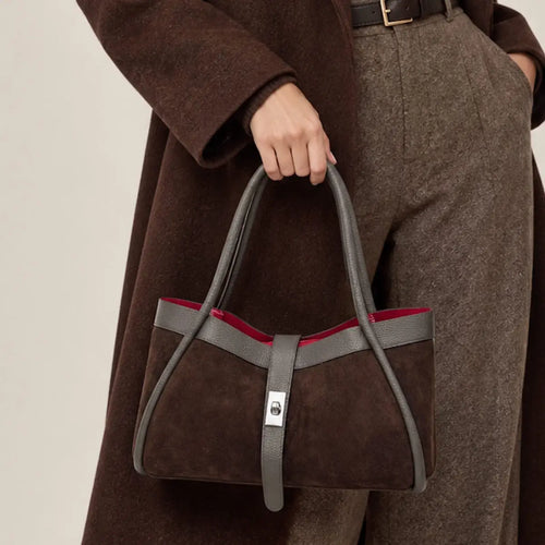 Handtasche aus echtem Leder und Wildleder mit Schulterriemen