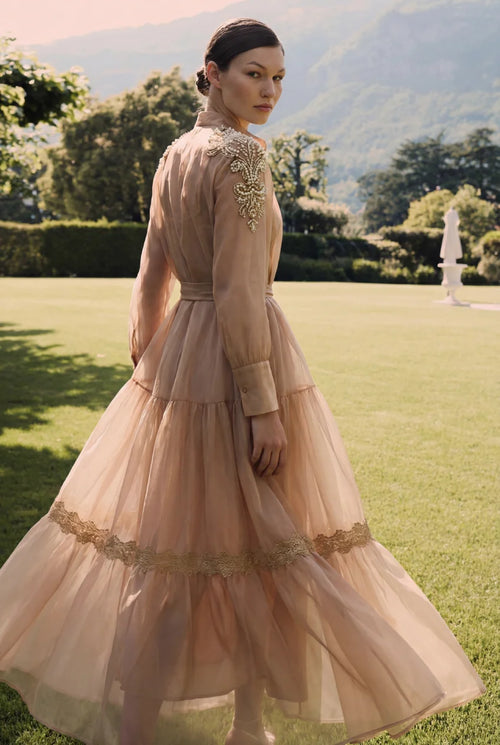 Gauze dress with pearl embroidery