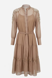 Gauze dress with pearl embroidery