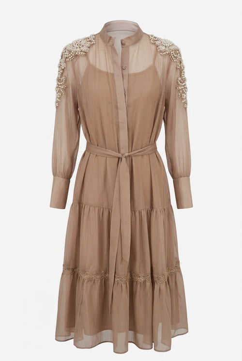 Gauze dress with pearl embroidery
