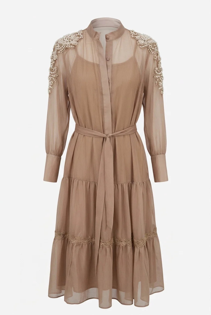 Gaze Kleid mit Perlenstickerei