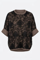 Floral-Bluse – Schwarz, Creme & Braun/Schwarz