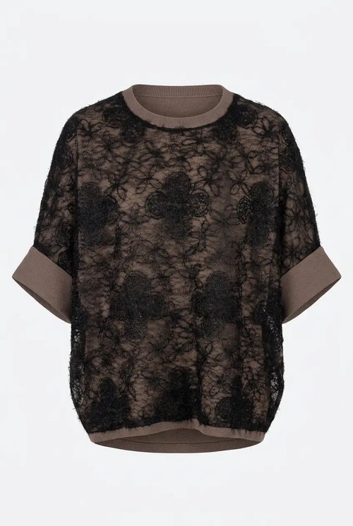Floral-Bluse – Schwarz, Creme & Braun/Schwarz