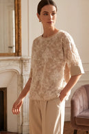 Floral-Bluse – Schwarz, Creme & Braun/Schwarz
