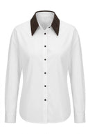Weiße Baumwollbluse mit geflochtenem Kunstlederkragen