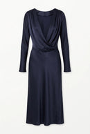 Satin midi dress with open back – Dark blue