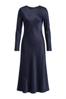Satin midi dress with open back – Dark blue