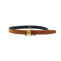 Leather belt with gold-tone buckle – Brown & Bordeaux