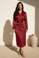 Elegantes Hemdblusenkleid in Satin-Optik mit Bindegürtel und Taschen
