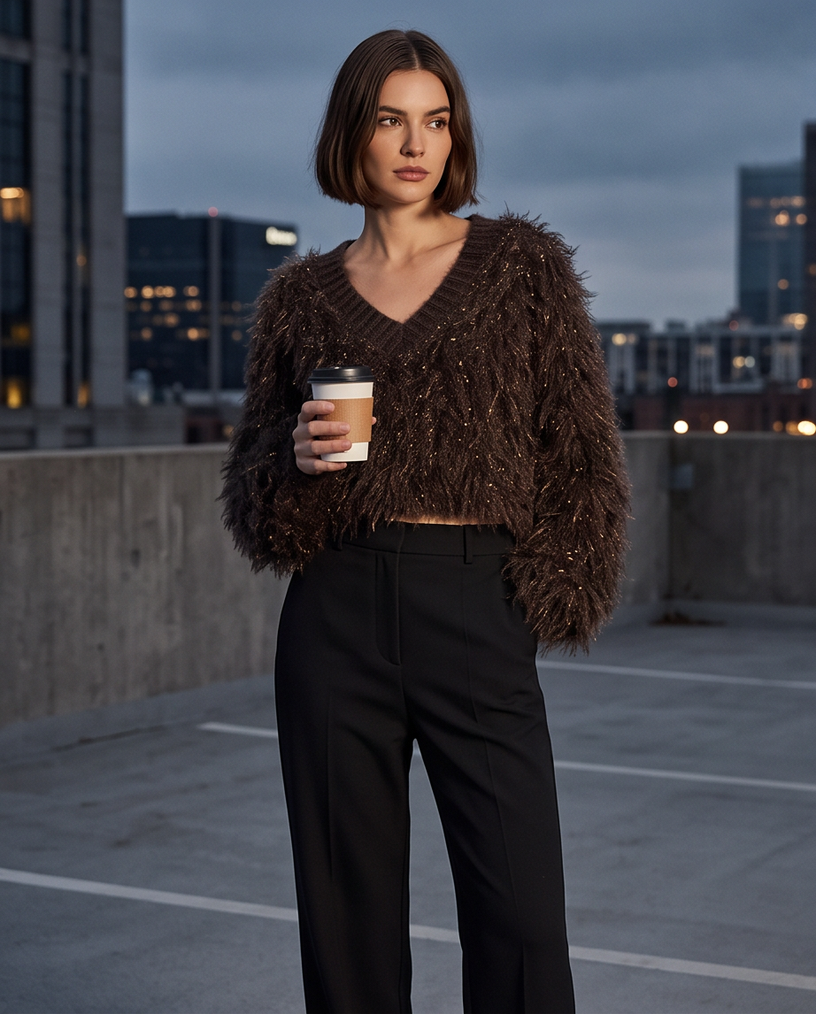 Flauschiger Pullover mit Glitzereffekt