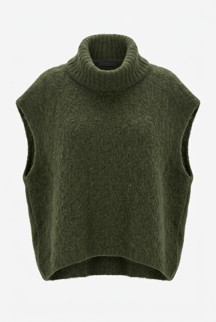 Ärmelloser Rollkragenpullover aus Baby-Alpaka und Wolle