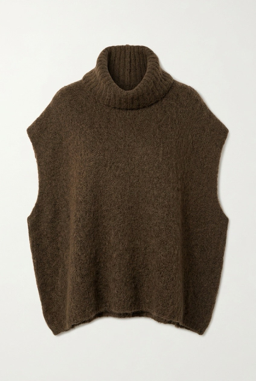 Ärmelloser Rollkragenpullover aus Baby-Alpaka und Wolle