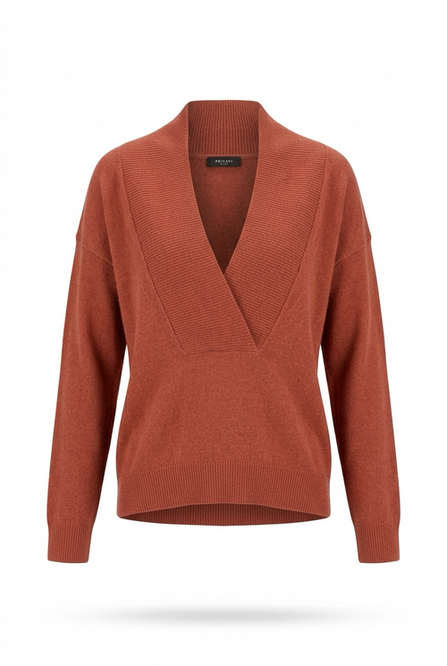 Gerippter V‑Ausschnitt-Pullover aus recyceltem Kaschmir