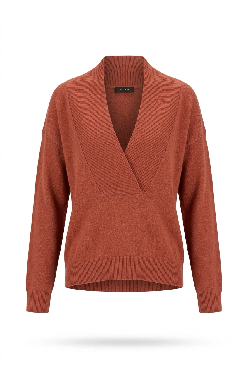 Gerippter V‑Ausschnitt-Pullover aus recyceltem Kaschmir
