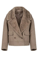 Kurze Wolljacke mit Kunstfellkragen