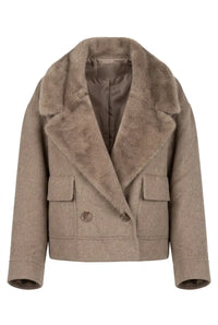 Kurze Wolljacke mit Kunstfellkragen