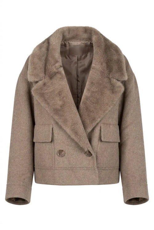 Kurze Wolljacke mit Kunstfellkragen