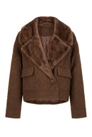 Kurze Wolljacke mit Kunstfellkragen
