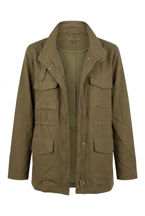 Linen-cotton jacket with hidden hood