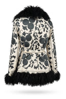 Mantel mit Pelz- & Wollbesatz – Schwarz/Creme