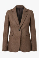Nadelstreifen-Blazer mit Wollanteil – Braun