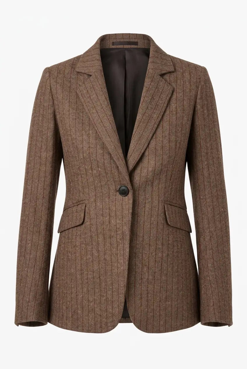 Nadelstreifen-Blazer mit Wollanteil – Braun