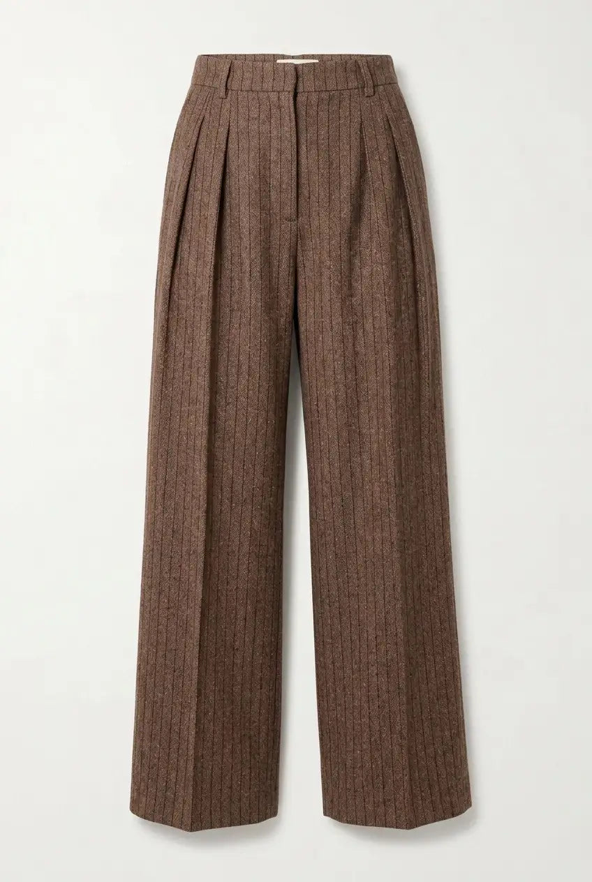 Nadelstreifen-Hose mit Wollanteil – Braun