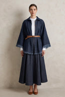 Jeans-Poncho mit Fransen und Gürtel