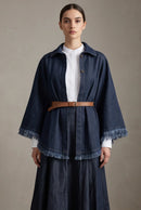Jeans-Poncho mit Fransen und Gürtel