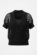 Stricktop mit Ajourmuster & passendem Top – Schwarz