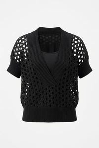 Stricktop mit Ajourmuster & passendem Top – Schwarz