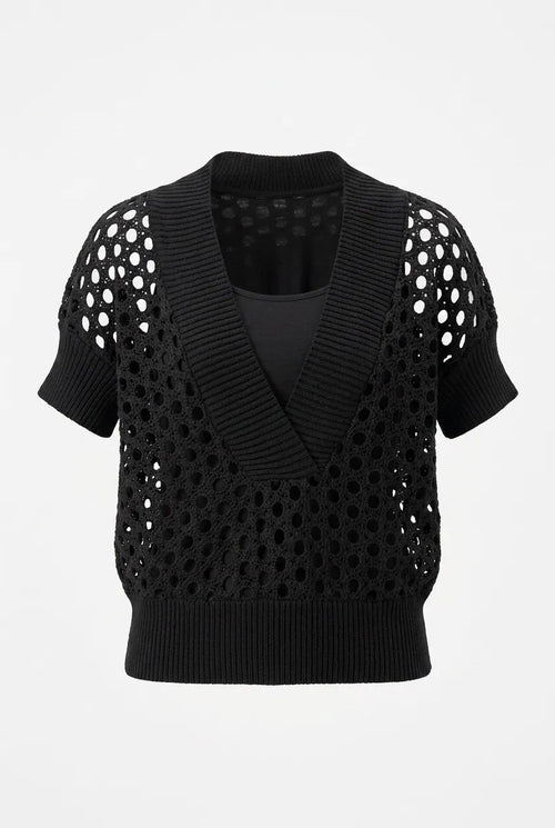 Stricktop mit Ajourmuster & passendem Top – Schwarz