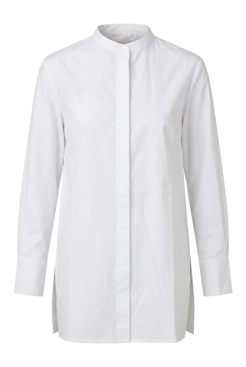 Weiße Baumwollbluse mit Stehkragen