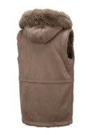 Velour-look vest with hood and faux fur