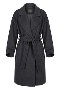 Wool coat with tie belt – Anthracite