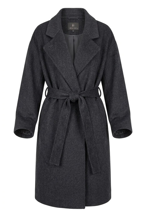 Wool coat with tie belt – Anthracite