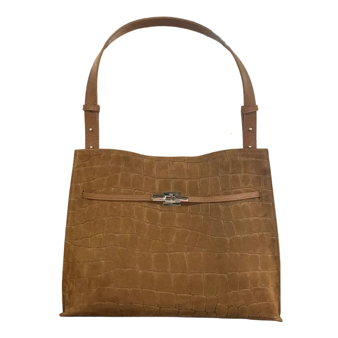 Echtes Leder & Wildleder, kroko-geprägter Schulter-Shopper
