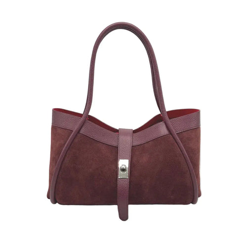 Handtasche aus echtem Leder und Wildleder mit Schulterriemen